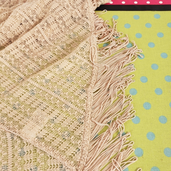 STUDIO JPR Knit Crochet Light Tan Open Cardigan Sweater Womens L EUC Boho Fringe - Picture 10 of 13